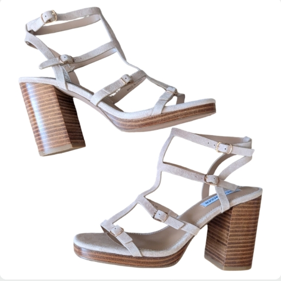 Steve Madden Daelene White Leather Strappy Block Heel Sandals 8.5 NEW - Picture 2 of 8